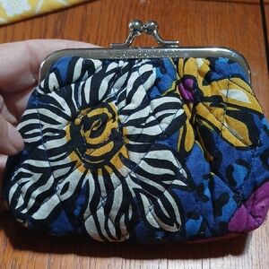 Vera Bradley Quilted Floral Kiss-Lock Coin Purse - Blue, Yellow, White, Purple